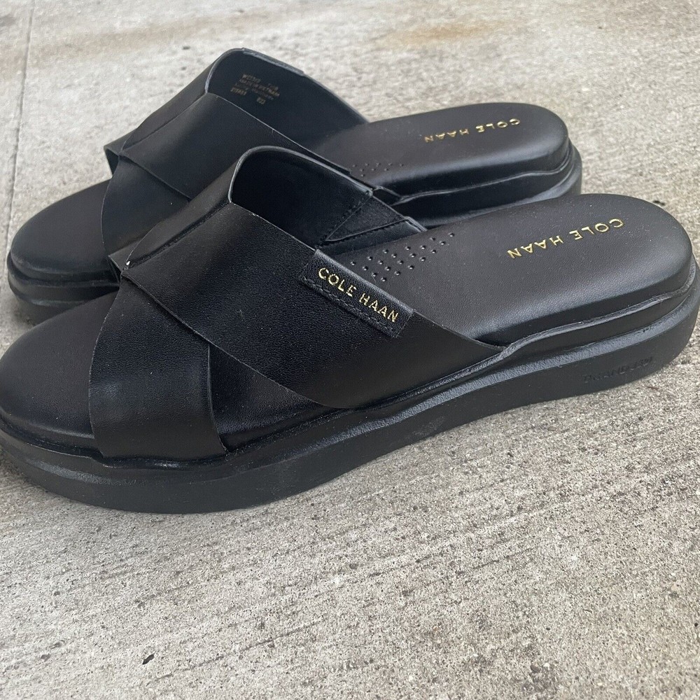 Cole Haan Womens Leather Platform Slides Sandals Black Size 7.5